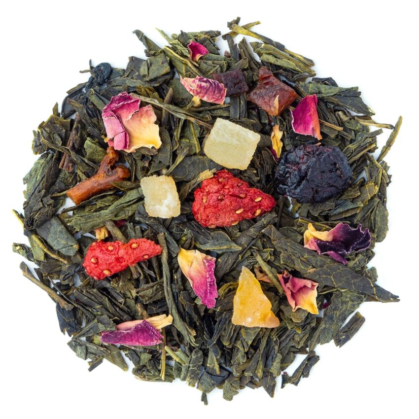 Thé Vert Kiss & Love saveur Cerise et Framboise par Made in Thé - Vue de haut