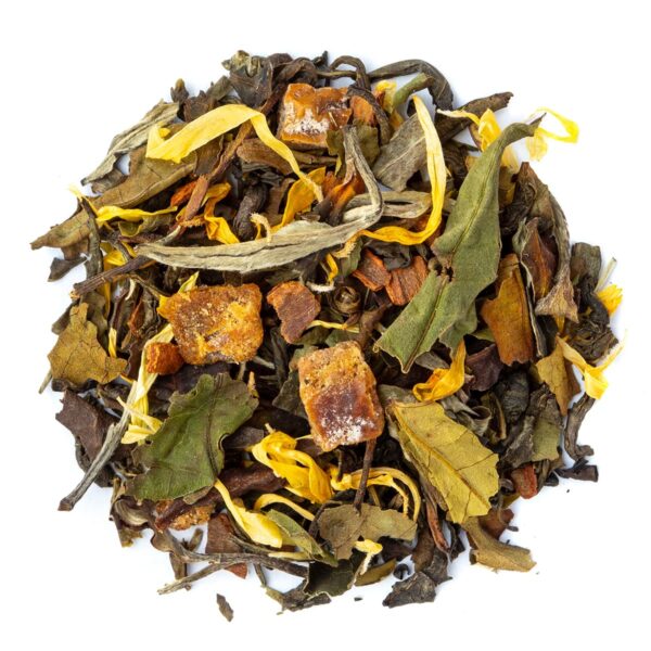 Thé Blanc Douceur de Poire Bio saveur Poire en vrac par Made in Thé - Vue de haut