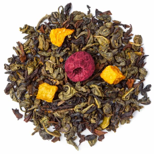 Thé Noir Délice Pêche-Framboise Bio Saveur Acérola, Framboise et Pêche par Made in Thé - Vue de haut